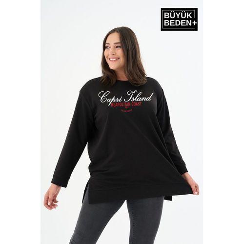 Kadın Tunik Büyük Beden Capri Island Baskılı ince Sweatshırt SPR26BTK990-1