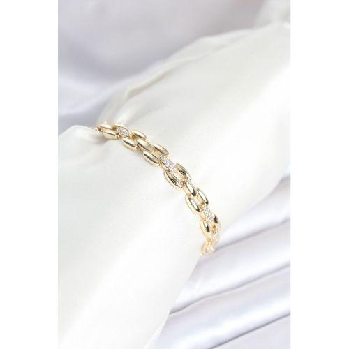 Pirinç Gold Renk Zincir Model Zirkon Taşlı Kadın Bileklik
