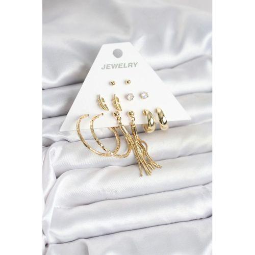 Gold Renk Pirinç Kadın 6 Çift Küpe Seti