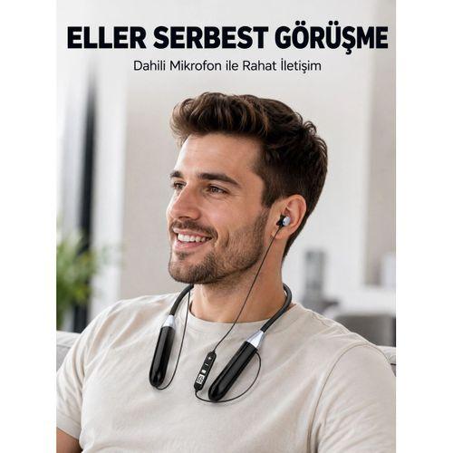 Uzun Kullanım Süreli Bluetooth Kulaklık Boyun Bantlı Mikrofonlu Kablosuz Müzik Ve Görüşme Kulaklığı