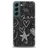 Samsung Galaxy S22 Kılıf HD Baskılı Kılıf - Siyah Kalp ve Notalar + Tam Ekran Koruyucu