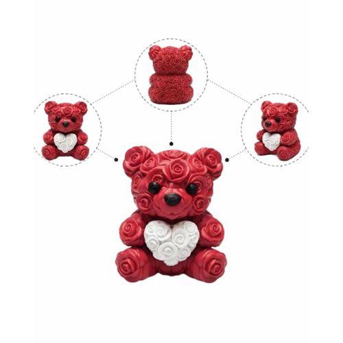 3d Gül Tasarımlı Kalp Ayıcık 10cm Şık Dekoratif Biblo