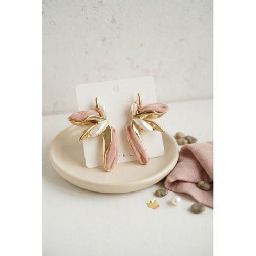 Pembe Renk Lotus Yaprak Model Kadın Küpe