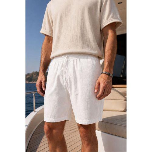 Mann Relax Fit %100 Pamuk Meridian Kumaş Basic Erkek Şort - Ekru