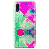 Samsung Galaxy A70s Kılıf Yeşil Pembe Mermer Arka Kapak Koruma Desenli Full Koruyucu