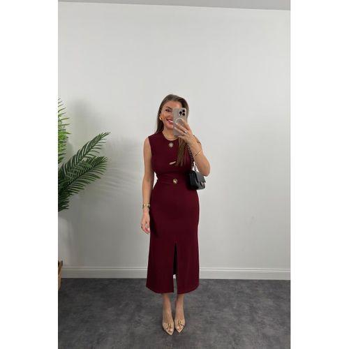 Kadın Bisiklet Yaka Broş Detay Yırtmaçlı Maxi Boy Ottoman Elbise