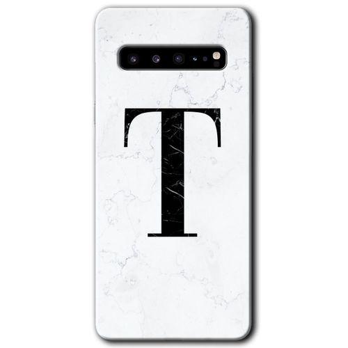 Galaxy S10 Plus Kılıf HD Desen Baskılı Arka Kapak - Beyaz Mermer Desenli T Harfi