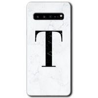 Galaxy S10 Plus Kılıf HD Desen Baskılı Arka Kapak - Beyaz Mermer Desenli T Harfi