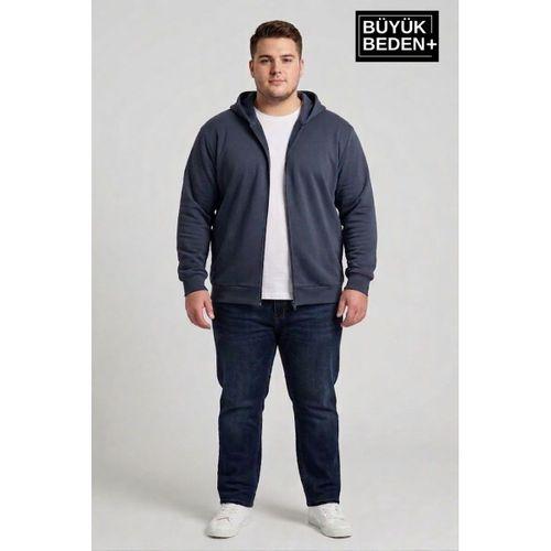 Erkek Büyük Beden Fermuarlı Kapüşonlu ince Sweatshirt Hırka - Rahat Kalıp SPR26BHR960