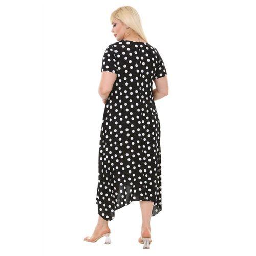 Melsay Butik Beyaz Puantiye Desen Asimetrik Kısa Kollu Elbise