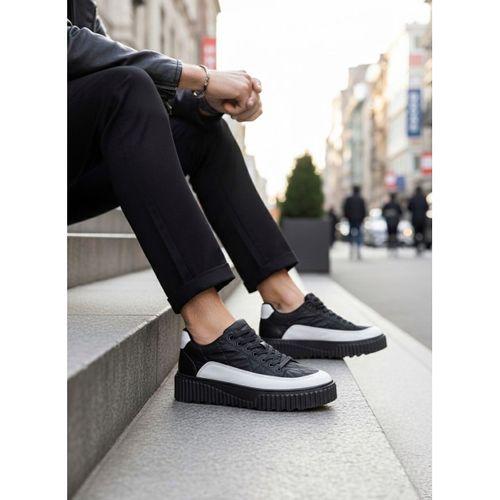 BA0801 BOA Yüksek Taban Siyah Paraşüt Kumaş Beyaz Cilt Detaylı Erkek Ayakkabı