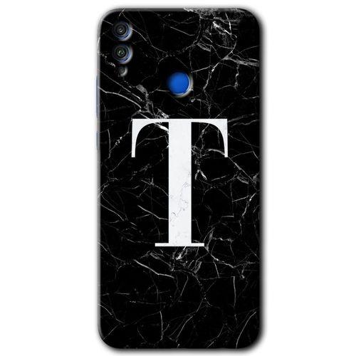 Potkal Hediye Fabrikası Honor 8x HD Baskılı Kılıf + 9D Tam Ekran Koruyucu - Siyah Mermer Desenli T Harfi