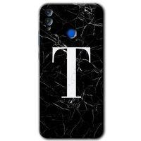 Potkal Hediye Fabrikası Honor 8x HD Baskılı Kılıf + 9D Tam Ekran Koruyucu - Siyah Mermer Desenli T Harfi