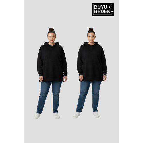 Kadın Büyük Beden 2  li Set Kapşonlu Tunik ince Sweatshırt  SPR26BTK991+2
