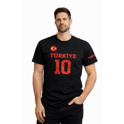 Erkek TÜRKİYE Ay Yıldız Baskılı 10 Numara Forma Tişört Taraftar T-Shirt - Siyah