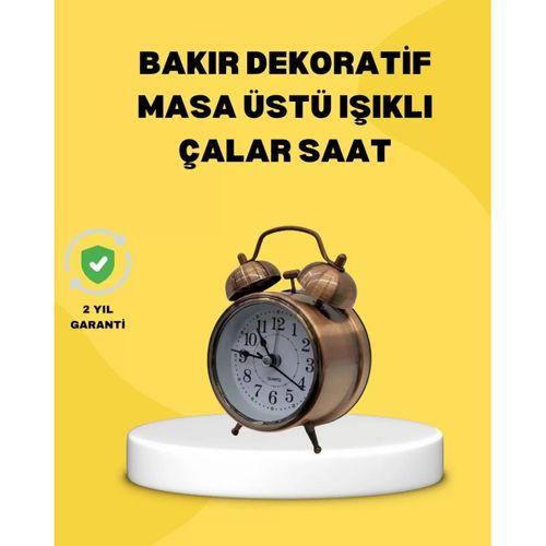 Dekoratif Bronz Renk Metal Alarmlı Masa Üstü Saat Klasik Tasarım