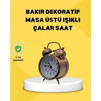 Dekoratif Bronz Renk Metal Alarmlı Masa Üstü Saat Klasik Tasarım