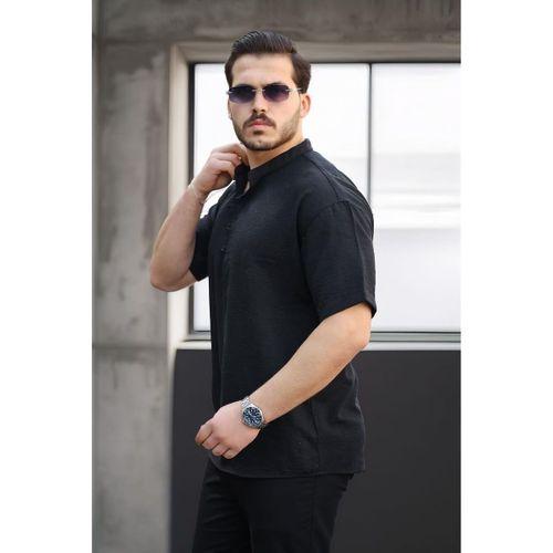 Wes Oversize Yarım Pat Bambu Kısa kol Gömlek - Siyah