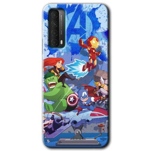 MRCİLETİSİM Huawei P Smart 2021 Kılıf Baskılı Kapak - Avengers Cartoon + 5D Tam Kaplayan Cam