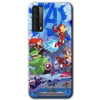 MRCİLETİSİM Huawei P Smart 2021 Kılıf Baskılı Kapak - Avengers Cartoon + 5D Tam Kaplayan Cam