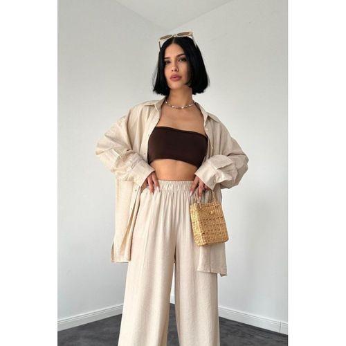 Bej Alice Gömlek Ve Bol Kesim Pantolon Takım