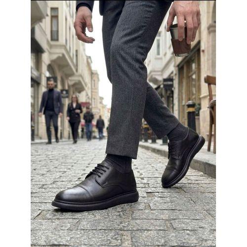 BA0003 Siyah Kapaklı Burun Bağcıklı Erkek Oxford Ayakkabı