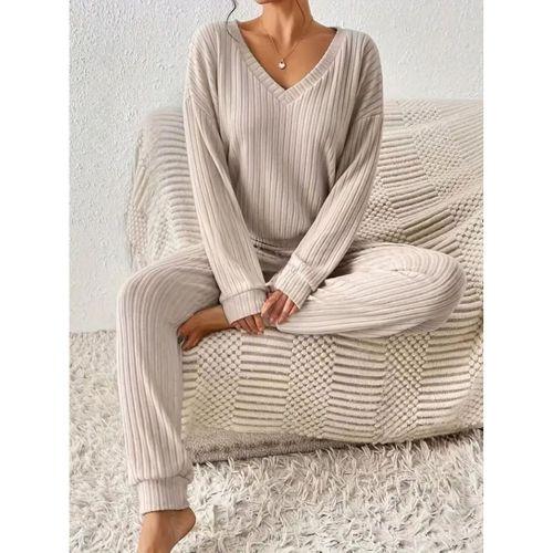 Kadın Uzun Kollu V Yakalı Kaşkorse Bluz Ve Pantolon Ikili Takım