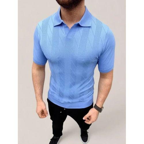 Erkek Yazlık Triko Dokuma Tişört Kısa Kol Polo Yaka T-Shirt - Bebek Mavisi