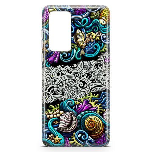 Huawei P40 Kılıf Deniz Mahsulleri Doodle Arka Kapak Koruma Desenli Full Koruyucu