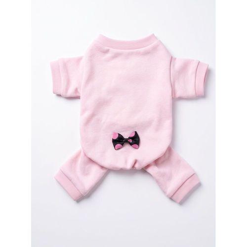 Pinkie Mouse Köpek Tulumu | Pembe Kalın Penye Köpek Kıyafeti | Sevimli Fare ve Kurdele Detaylı
