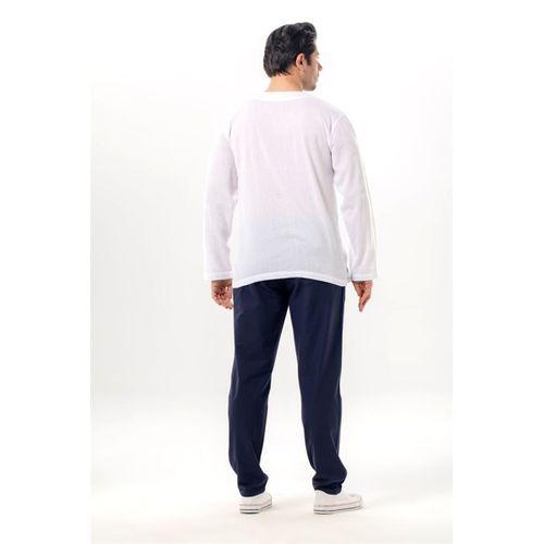 Büyük Beden Şile Bezi Uzun Kol Zımbalı Erkek Yazlık Tshirt Beyaz 3001