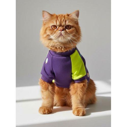 Dondurmalı Patiler Mor ve Fosforlu Sarı Kedi Polar Sweatshirt