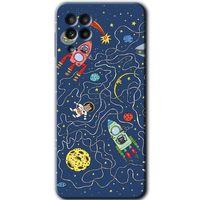 MRCİLETİSİM MRCİLETİSİM Samsung Galaxy M22 Kılıf HD Desen Baskılı Arka Kapak + Temperli Cam - Kedi Galaksi