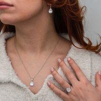 Gümüş Beyaz Zirkon Taşlı Damla Kadın Set