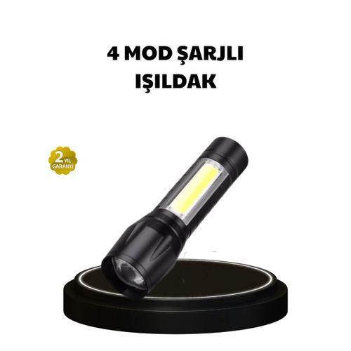 4 Mod Şarjlı Işıldak | Ultra Güçlü Cree Led | Su Geçirmez Alüminyum Gövde