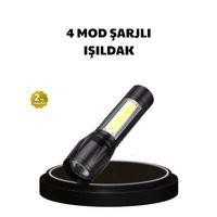 4 Mod Şarjlı Işıldak | Ultra Güçlü Cree Led | Su Geçirmez Alüminyum Gövde