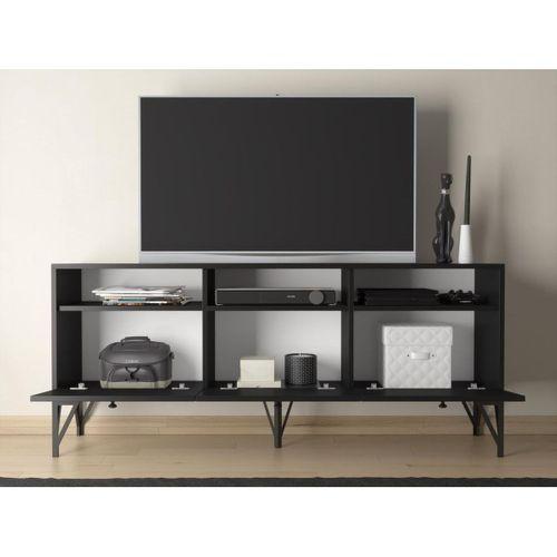 Wood'n Love Rhea 160 Cm Dolaplı, Minifiks Bağlantı, Geniş Tv Ünitesi - Konsol - Siyah / Siyah