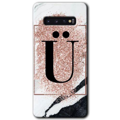 Potkal Hediye Fabrikası Samsung Galaxy S10 HD Baskılı Kılıf + 9D Tam Ekran Koruyucu - Pembe Mermer Desenli Ü Harfi