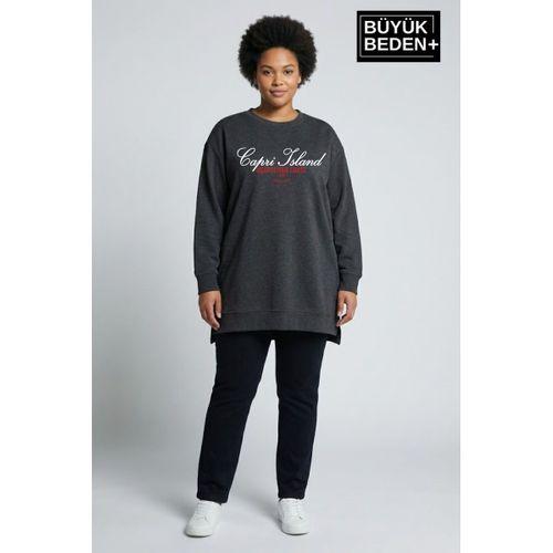 Kadın Tunik Büyük Beden Capri Island Baskılı ince Sweatshırt SPR26BTK990-1