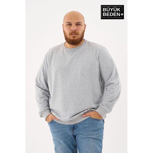 Erkek Büyük Beden Bisiklet Yaka ince Sweatshirt SPR24BSW56
