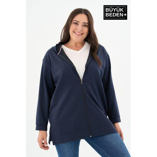 Kadın Tunik Büyük Beden Fermuarlı Kapşonlu Sweat Hırka SPR26BTK955
