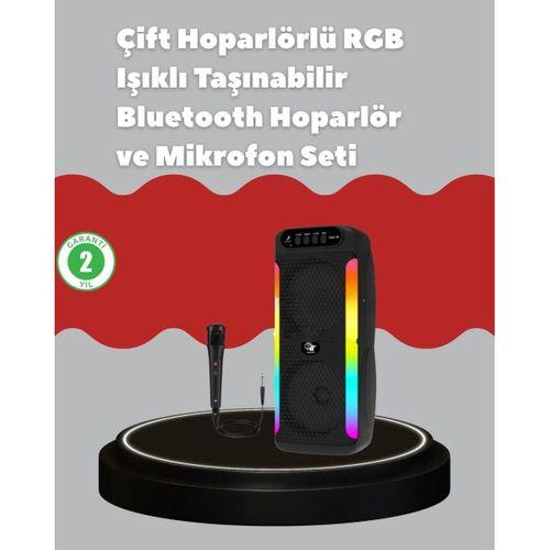 Çift 4 İnç Hoparlörlü Rgb Işıklı Bluetooth Ses Sistemi