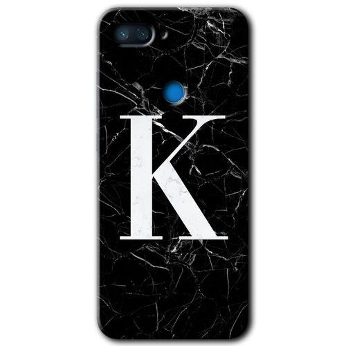 Xiaomi Mi 8 Lite Kılıf HD Desen Baskılı Arka Kapak - Siyah Mermer Desenli K Harfi + Kırılmaz Cam