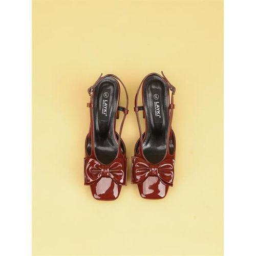 LUNARA Kadın Bordo Rugan Topuklu Slingback Ayakkabı Fiyonklu