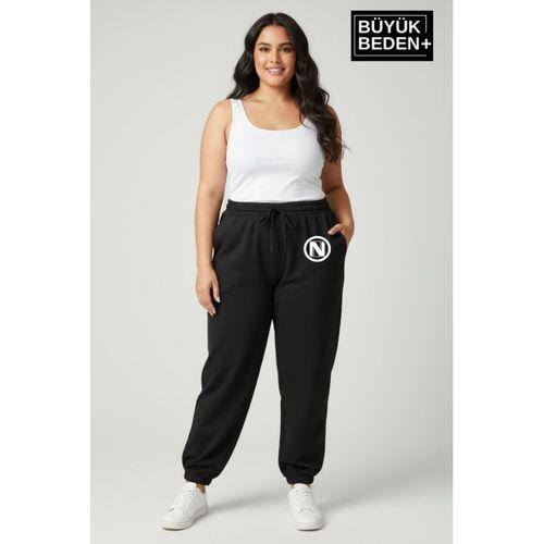 Kadın Büyük Beden N Logolu Paça Lastikli Rahat Kesim Jogger İnce Eşofman Altı SPR26BEAK951-4