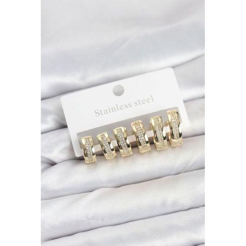 316L Çelik Gold Renk Zirkon Taşlı Halka Küpe Seti - TJ-BKP11526