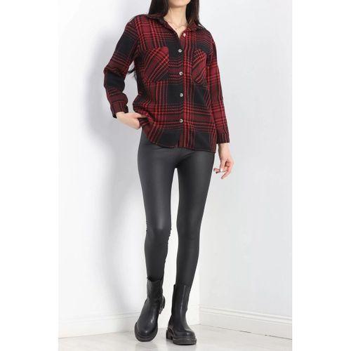 pilelistore Çift Cep Oduncu Gömlek Kırmızısiyah1