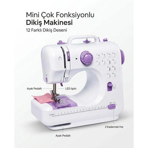 12 Farklı Dikiş Desenli Mini Dikiş Makinesi Ayak Pedallı Led Işıklı Ev Tipi Kullanım