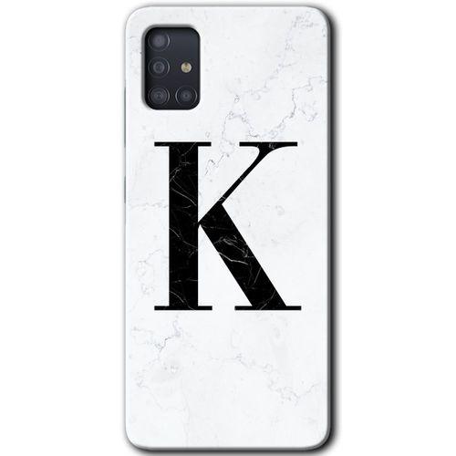 MRCİLETİSİM Samsung Galaxy A51 Kılıf Baskılı Kapak - Beyaz Mermer Desenli K Harfi +Tam Ekran Koruyucu
