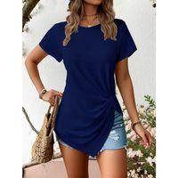 Kadın Kısa Kollu Bisiklet Yaka Asimetrik Kesim Detaylı Viskon Bluz